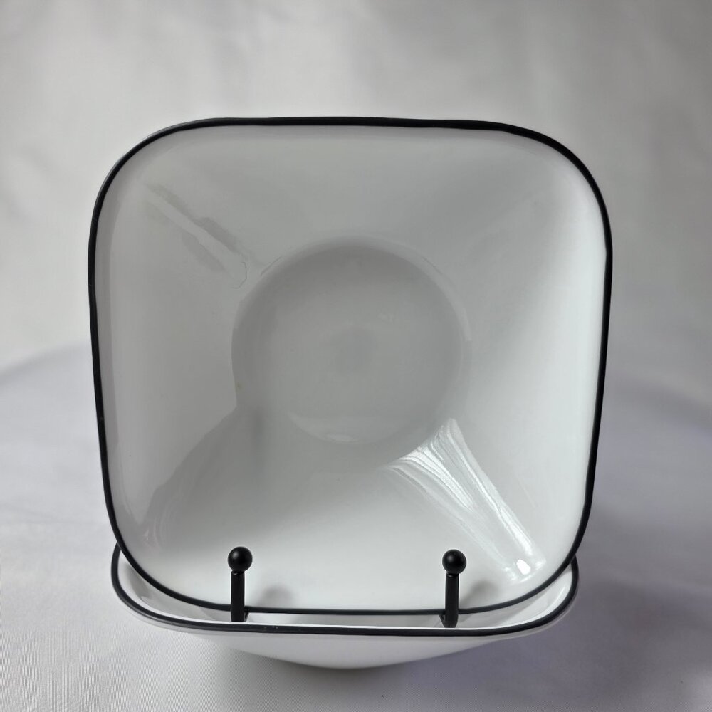 TWO Corning Corelle Fine Lines Soup Cereal Bowl Square White with Black Rim